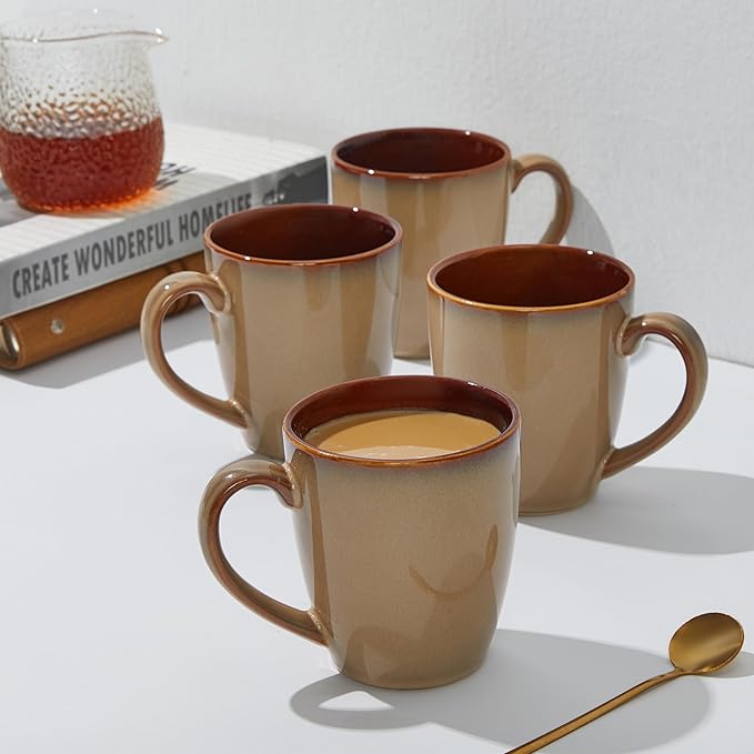Coffee Mug 16 oz, Ceramic Coffee Mugs Set of 4, Reactive Glaze Mug for Latte/Tea/Cappuccino, Large Stackable Mug Set for Men, Women, Dad, Mom, Dishwasher & Microwave Safe, Brown Yellow