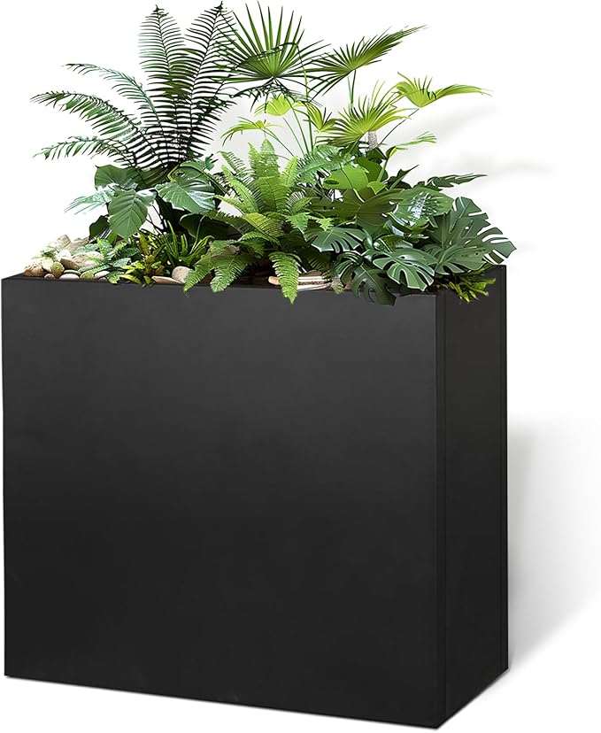 Galvanized Steel Metallic Heavy Planter for Outdoor Plants Metal Outdoor Planter Spliced Flower Box with Partitions for Outside,Indoor,Garden (Black, 30 * 12 * 24)