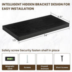 12 Inch Deep Floating Shelves, 24 Inch Long Floating Shelves for Wall, Floating Shelf with Invisible Brackets, Deep Shelves for Bathroom, Bedroom, Living Room, 2 Pack, Black