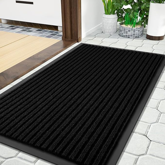 Yimobra Front Door Mat Outdoor Indoor Entrance, 100% Waterproof All-Season All Weather Doormat, Welcome Matt Outside Entry, Non Slip, Low Profile, Heavy Duty Patio Porch Floor Mats,36 x 17,Black