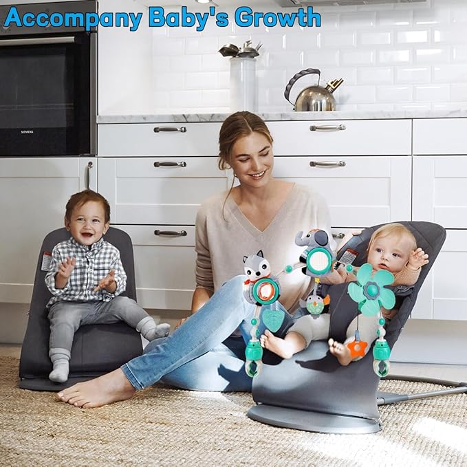 Baby Stroller Arch Mobile, Adjustable Musical Arch Toys Mobile for Crib with Universal Clamps, Versatile Activity Toy Bar for Bouncer Infant Car Seat Toys 0 6 Months Mobile for Bassinet Swing - Gray