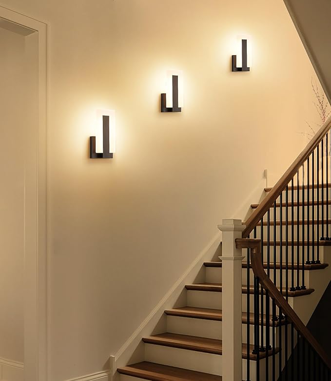 Joosenhouse Modern LED Wall Sconce Dimmable Wall Mounted Lamp Set of 2, Black 3000K Warm White Wall Lamp, Hardwired Bathroom Vanity Light, Indoor Wall Lights for Hallway, Bedroom, Study, Living Room.