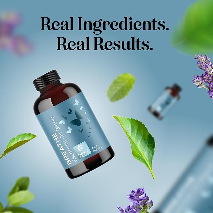Breathe Essential Oil for Diffuser - Invigorating and Refreshing Breathe Essential Oil Blend with Eucalyptus Peppermint Tea Tree and Mint for Diffusers for Home and Shower Aromatherapy (4 Fl Oz)