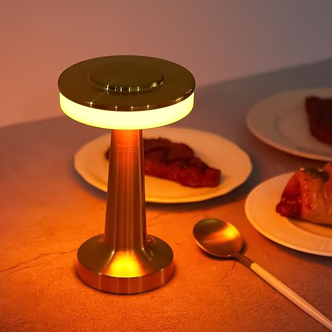VIHOSE Set of 8 LED Portable Cordless Table Lamp with Touch Sensor 3 Color Stepless Dimming Rechargeable Battery up to 15 Hours Cordless Table Light Wireless Lamp for Nursery(Gold)
