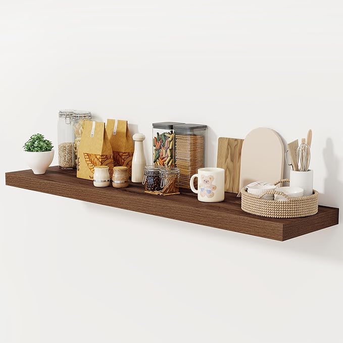 Floating Shelves 55 Inch Long, 12 Inch Deep Floating Shelves for Wall, Rustic Deep Wall Shelf for Fireplace Mantel, 55 x 12 Large Display Shelf for Living Room, Bedroom, Kitchen, Walnut Color, 1 Pack
