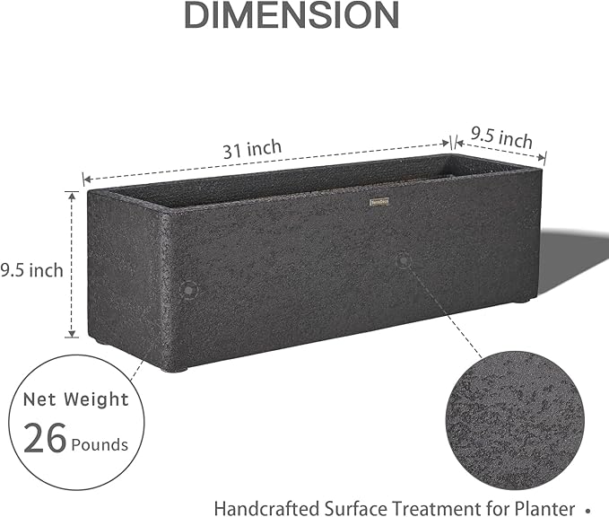 31 Inch Rectangular Concrete Planter,Durable All-Weather Use with Drainage Holes,Large Rectangular Planter for Outdoor Indoor Plants