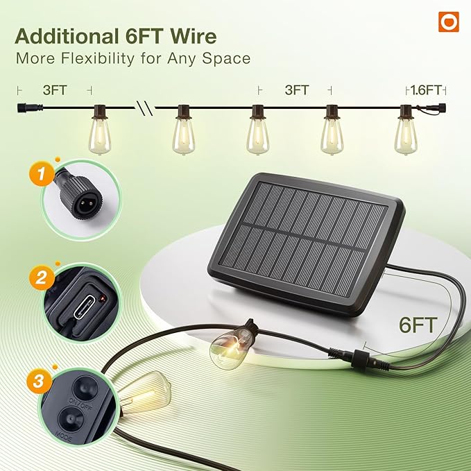 addlon 33(27+6) FT Solar String Lights Waterproof,Patio Light Solar Powered with Remote& USB Port 9+1 LED Shatterproof Bulbs 3 Lighting Modes Outdoor for Camping Backyard Garden