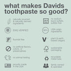 Davids Fluoride Free Toothpaste, Teeth Whitening, Antiplaque, SLS (Sulfate) Free, Promotes Enamel Health, Mouth & Gum Detox, EWG Verified, Peppermint, 5.25oz