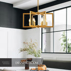 Modern Farmhouse Gold Chandeliers for Dining Room, 6-Light Industrial Metal Chandeliers Geometric Pendant Lights Kitchen Island for Entryway Stairway Foyer Hallway