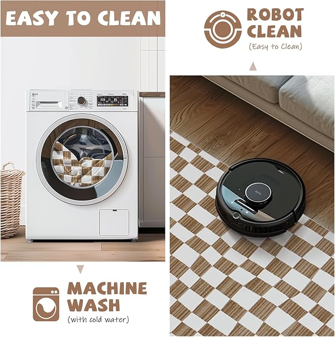 jinchan 4x6 Brown Checkered Area Rugs for Kids Room - Machine Washable Rug Modern Neutral Geometric Lattice Soft Non-Slip Carpet for Nursery Playroom Bedroom Entryway Living Room Home Office