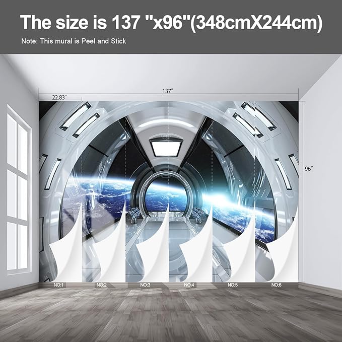 Spaceship Wall murals Peel and Stick Wallpaper for Bedroom Living Room - 96"x137"