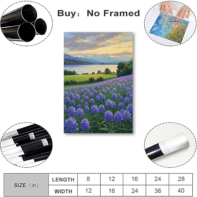 The lavender scenery all over the lake at sunset is suitable for posting in the living room bedroom office landscape poster wall painting