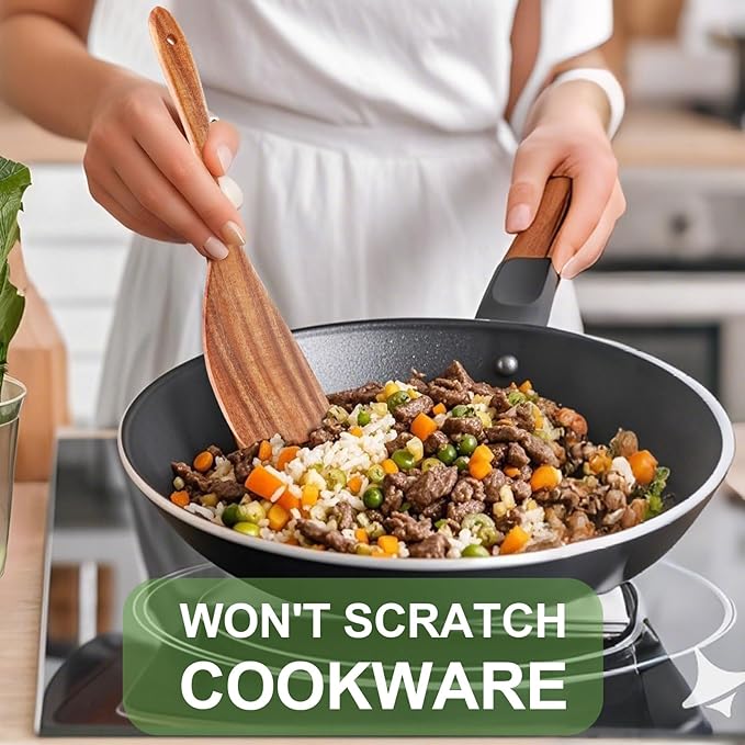 2 Pack Wooden Spatula, Acacia Wood Long Handle Flat Frying Turner, Handmade wooden spoons for cooking, Kitchen Utensil set, Non-Stick Cooking Spurtle Utensils for kitchen use