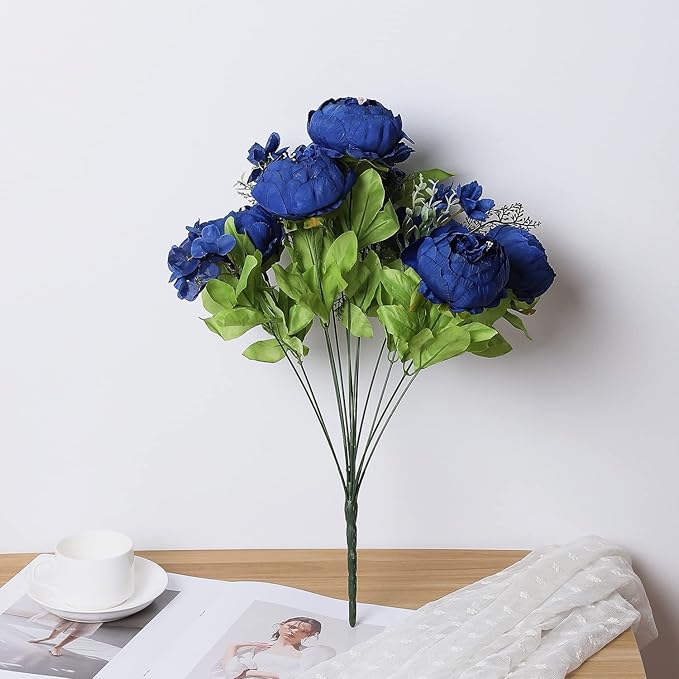 Duovlo Artificial Peony Silk Flowers Fake Flowers Vintage Wedding Home Decoration,Pack of 1 (Navy)
