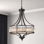 Modern Black Crystal Chandelier, 20 Inch Large Ceiling Pendant Light Fixture with 50'' Adjustable Hanging Chain, 5-Light Farmhouse Chandelier for Dining Room, Living Room, Bedroom, Entryway