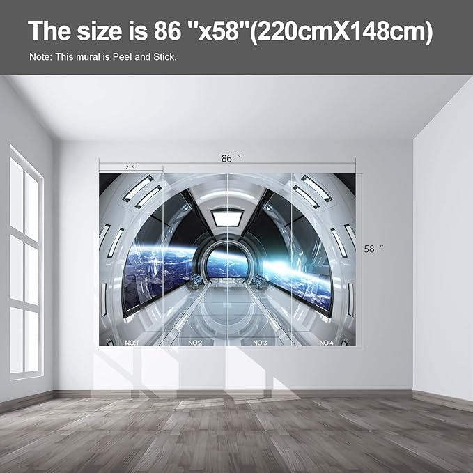 Spaceship Wall murals Peel and Stick Wallpaper for Bedroom Living Room - 58"x86"