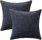 MIULEE Pack of 2 Couch Throw Pillow Covers 20x20 Inch Dark Blue Farmhouse Decorative Pillow Covers with Stitched Edge Soft Chenille Solid Dyed Spring Pillow Covers for Sofa Bed Living Room