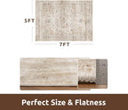 AMOAMI-Area Rug 5X7 Rugs for Living Room-Vintage Soft Beige Rugs for Bedroom-Non Slip Carpet-Machine Washable Rug for Dining Room Living Room Bedroom Office Under Table-Beige
