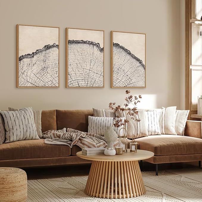 HPINUB Vintage Wood Tree Rings Wall Art Set, Framed Canvas Paintings, Black and White Nature-Inspired Decorative for Modern Home Decor for Living Room, Bedroom, Dining Room, Office- 24"x36"x3
