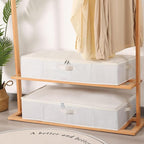 Underbed Storage Box, Clothes Organizer With Sturdy Structure and Reinforced Handles for Blanket, Sheets, Pillows, Towels, Shoes, Beige, 2 Pack, 31.5 x 15.7 x 5.9 Inch