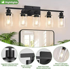 5-Light Bathroom Light Fixtures, Matte Black Modern Vanity Lights with Clear Glass Shades, Bathroom Vanity Light for Mirror Living Room Cabinet Bedroom Porch