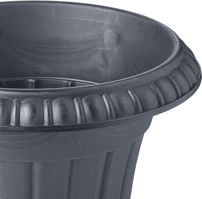 PL10GY Indoor/Outdoor Classic Traditional Plastic Urn Planter, 15" x 13", Gray