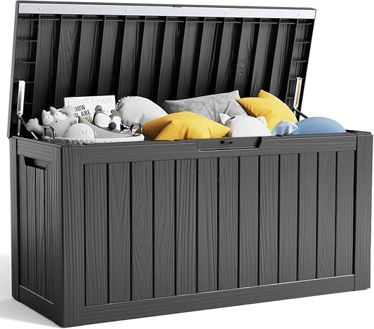 80 Gallon Resin Deck Box, Lockable Outdoor Storage Box for Patio Cushions Storage Furniture,Garden Tools, Pool Supplies, Weatherproof and UV Resistant- Black (80 Gallon)