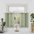 LAMIT Short Linen Window Curtains 30 inches Long 2 Panels, Sage Green Semi Sheer Light Filtering Panels Bronze Grommet Linen Textured Neutral Boho Christmas Drapes for Kitchen/Cafe, 34 x 30 Inch