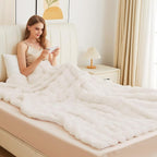 Light Beige Faux Fuzzy Fur Blanket Queen Size 90x90 Ultra Soft Thick Fluffy Blanket Queen for Bed Couch Cozy Furry Home Decor 1000 GSM
