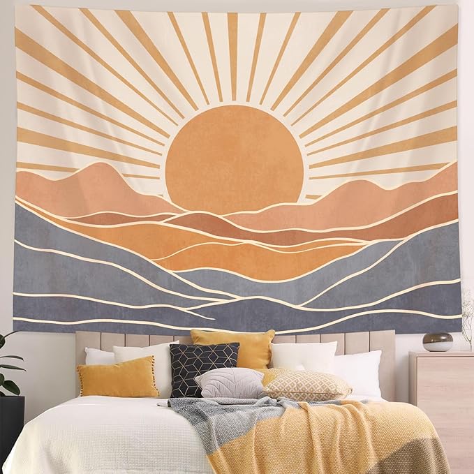 Lunerfex Boho Sun Tapestry Sunset Wall Tapestry, Mountain Tapestries for Bedroom 80s Tapestries Wall Hanging for Bedroom Living Room Decor Boho-3 60"x80"