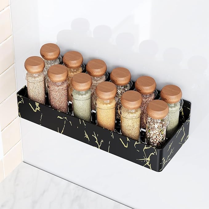 Magnetic Spice Rack for Refrigerator, Kitchen Organizer and Storage Shelf, Black Gold(4 Pack)