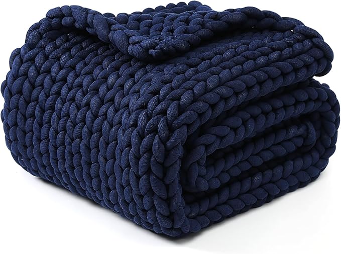 YnM Chunky Throw Blanket, Medium-Weight, Hand Knitted, Skin Friendly, Ventilated and Breathable, Machine Washable, Home Décor Piece for Couch, Sofa and Bed (Indigo Blue, 60x80 Inch)