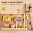wingyz Wood Storage Shelf Organizer, 35.4" L, 5-Section Montessori Kids Toy & Book Shelf, Wooden Cabinet for Kids Rooms, Playroom, Classroom, Nursery, Preschool Furniture - Nature