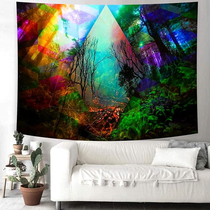 Delur Forest Tapestry Tree of Life Tropical Rainforest Tapestry Wall Hanging Colorful Nature Landscape Mystical Psychedelic Spiritual Headboard for Bedroom Living Room Home Decor (51.2" x 59.1")