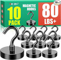 MIKEDE Black Magnetic Hooks, 80Lbs Heavy Duty Earth Magnets with Hooks for Cruise Cabin, Strong Magnet Hooks for Hanging, Super Metal Magnetic Hanger for Grill, Fridge, Kitchen - Pack of 10