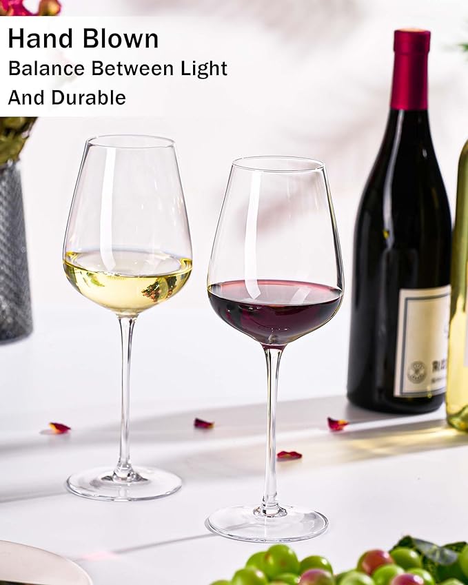 JBHO Hand Blown Italian Style Crystal Bordeaux Wine Glasses - Great Gift Packaging - Red Wine Glasses Lead-Free Premium Crystal Clear Glass - Set of 2-18 Ounce