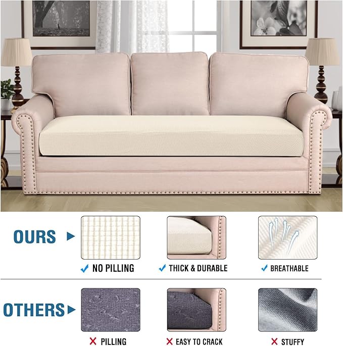 H.VERSAILTEX Super Stretch Individual Seat Cushion Covers Sofa Covers Couch Cushion Covers Slipcover Sets Thick Jacquard Textured Twill Fabric (1 Piece Sofa Cushion Cover, Natural)