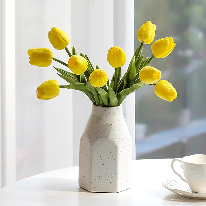 20pcs Yellow Artificial Tulip Fake Flower 12.9 Inch Spring Mother's Day Easter Gift for Home Kitchen Wedding Decoration