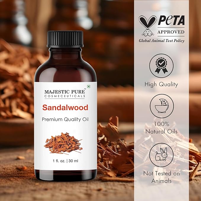 Majestic Pure Sandalwood Essential Oil with Glass Dropper - 1 Fl Oz - 100% Pure and Natural Sandalwood Oil - Premium Grade Essential Oils for Diffuser, Aromatherapy, Soap and Candle Making