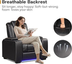 ANJ Power Recliner Home Theater Seating, Electric Recliner Chair with Adjustable Headrest,PU Leather Dual Motor Movie Reclining Chairs with Cup Holders LED Lights,USB Port,Hidden Arm Storage (Black)
