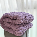 Chunky Knit Blanket Throw 48"x71", Chenille Throw Blankets, Handmade Warm & Cozy Blanket Couch Bed Home Decor, Soft Breathable Fleece Banket, Christmas for Couch Bed Sofa Best Gift (Purple)