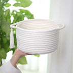 Empty Gift Basket Mini Woven Rope Organizer Baskets for Baby Shower, Vanity, Makeup, Bathroom, Tiny Toys, Desk - Small Decorative Storage Bins - Set of 2, Pre-Shaped, White