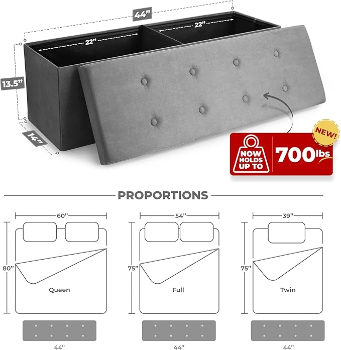 Sorbus Storage Ottoman Bench – Collapsible/Folding Bench Chest with Cover – Perfect Toy and Shoe Chest, Hope Chest, Pouffe Ottoman, Seat, Foot Rest, – Contemporary Faux Suede (Gray)