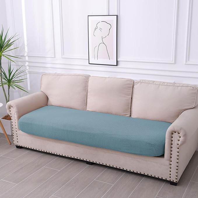 hyha Waterproof Couch Cushion Covers for Pets, Non Slip Sofa Seat Cover for Dogs Washable, Soft Thick Stretch Jacquard Fabric, Sofa Slipcovers with Elastic Bottom (1 Piece for Large, Lake Blue)
