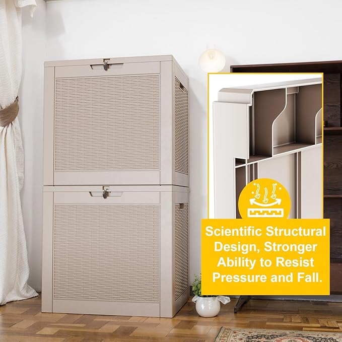 36 Gallon Outdoor Deck Box,Storage Lockable Waterproof Patio Furniture,Garden Tools,Cushions,Pool Accessories Outside Storage Resin Box(Grey Pattern)