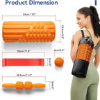 5 in 1 Foam Roller Set - Deep Tissue Foam Roller, Muscle Roller Stick, Massage Ball, Resistance Band for Physical Therapy & Deep Tissue Muscle Massage (Orange)