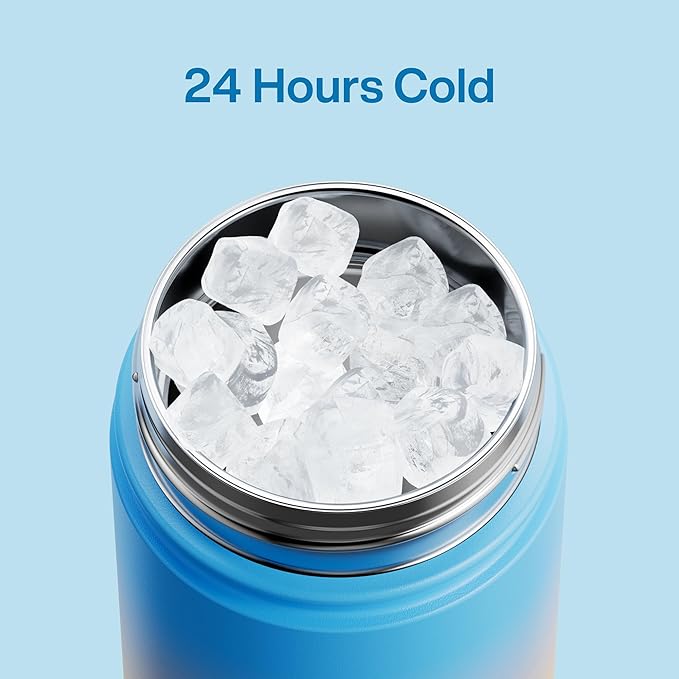 Insulated Water Bottle with Straw Stainless Steel Water Bottle, Leak-Proof, BPA-Free, Double Wall Vacuum Keeps Cold for 24 Hours for Sports, Travel, School (18 oz, Sunny Breeze)