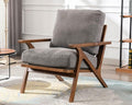 HNY Mid Century Arm Chair, Upholstered Accent Armchair with Wood Frame and Canvas Cushions, Leisure Reading Chair Slipper Chair for Living Room, Bedroom, Gray