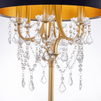 Wellmet Gold Crystal Drum Shade Floor Lamp, 6 Light Black Gold Shade, Candle Base for Living Room, Bedroom, Reading Room, Hallway, Corridor