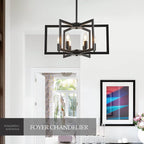 Modern Farmhouse Black Chandeliers for Dining Room, 6-Light Industrial Metal Chandeliers Geometric Pendant Lights Kitchen Island for Entryway Stairway Foyer Hallway